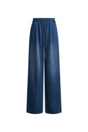 Eva Draped Drawstring Wide Leg Jeans in Lyocell Acetate Denim