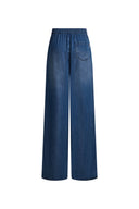 Eva Draped Drawstring Wide Leg Jeans in Lyocell Acetate Denim