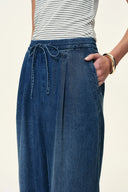 Eva Draped Drawstring Wide Leg Jeans in Lyocell Acetate Denim