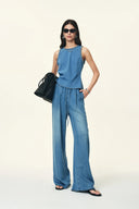 Eva Drapey Wide Leg Jeans in Lyocell Denim — Shorter Length