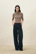 Evelyn Short Sleeve Turtleneck Sweater in Cotton-Wool Yarn