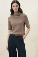 Evelyn Short Sleeve Turtleneck Sweater in Cotton-Wool Yarn
