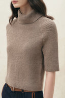 Evelyn Short Sleeve Turtleneck Sweater in Cotton-Wool Yarn