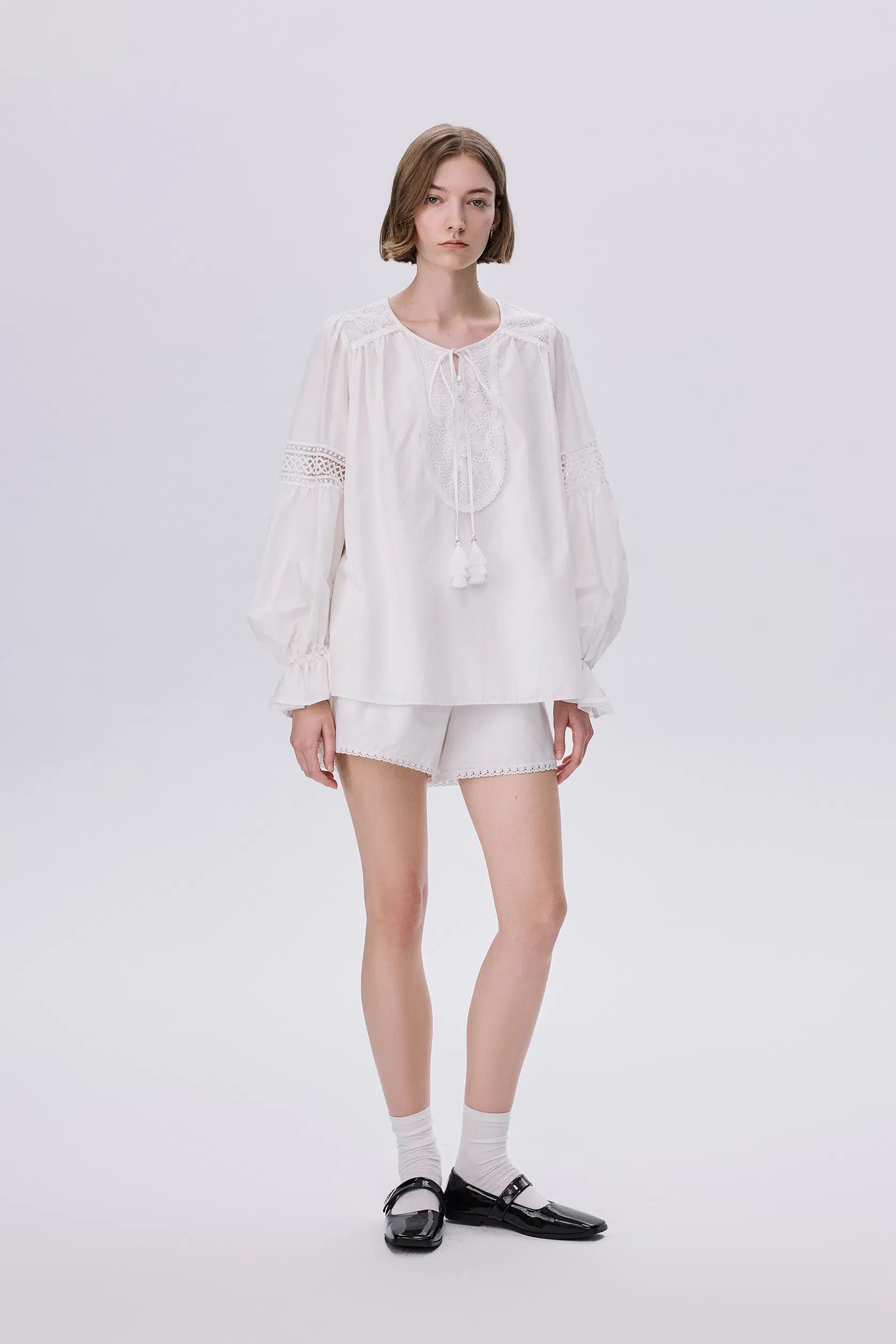 Bea Embroidered Blouse Shorts Set Silk Cotton Blend