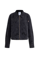 Chaqueta de mezclilla Amber con cremallera en denim adornado