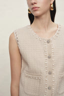 Jinelle Hand-crocheted Textured Sleeveless Vest Top in Cotton Knit