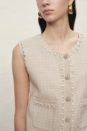 Jinelle Handgehäkeltes, strukturiertes ärmelloses Weste-Top aus Baumwollstrick