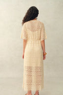 Ondina Handmade Lace Open-Knit Vacation Dress in Linen Blend Crochet
