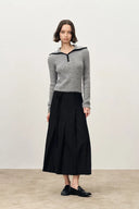 Julie Large Lapel Contrast Collar Fitted Sweater in Wool-Alpaca Blend