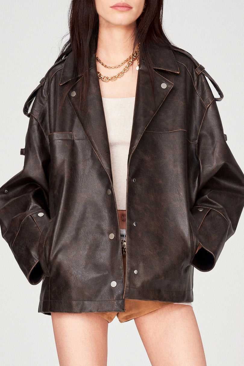Irina Vintage Biker Jacket in Vegan Leather