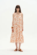 Emma Hand Painted Flora Sleeveless Midi Dress in Silk Cotton