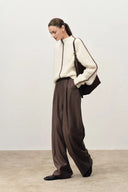 Pantalones de Traje Rectos Sofia Gris Tan en Tela de Traje de Lana Merino