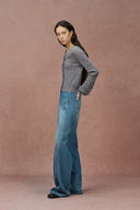 Cardigan Corto de Cuello en V Faye Hecho a Mano en Crochet en Punto de Merino-Cashmere