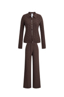 Elowen Plaid Textured Cardigan and Pants in Cotton Blend Knit