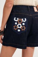 Perla Crocheted Pocket Shorts in Raw Denim
