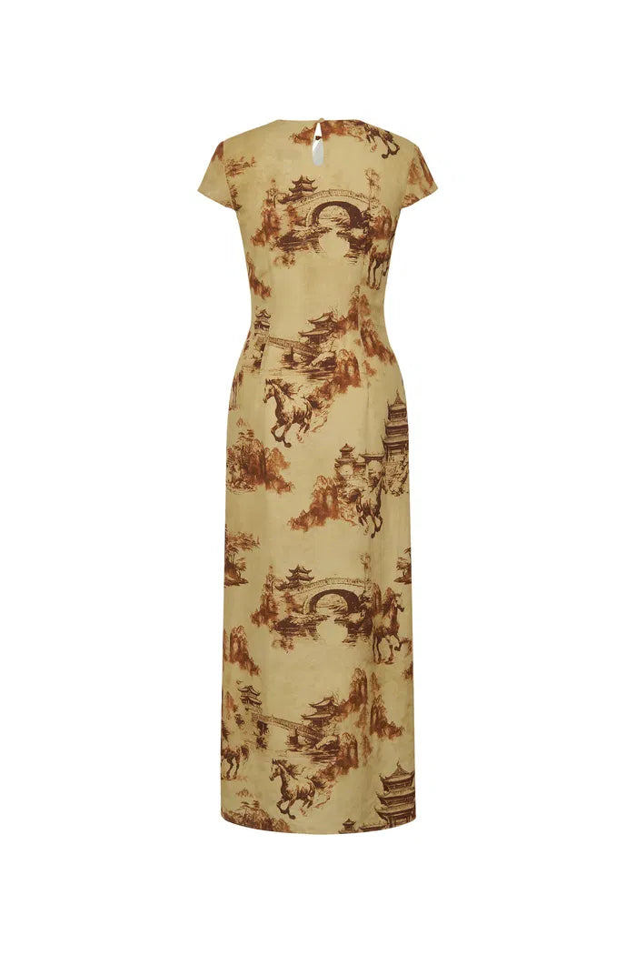 oriental design dress Tansya Oriental Print Qipao Dress in Viscose Blend XS/P