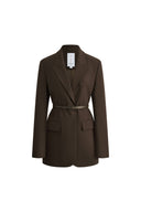 Nellie Leather Belted Blazer in Fine Wool Blend