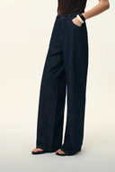 Jeans de pierna recta Brielle en mezclilla con mezcla de lino