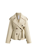 Beatrice Contrast-Trim Short Trench Coat in High-Density Cotton Twill