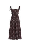 Vestido sin mangas de algodón con hombros atados, estampado floral pintado a mano y fruncido Eva