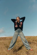 Cardigan brodé floral 3D Papaver en mélange alpaga tricoté