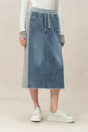 Falda midi Elvin patchwork en denim de algodón