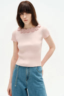 Suéter floral Sabrina en mezcla de seda y algodón tejido