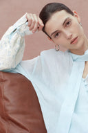 Paz Blue Embroidered Top in Silk-Linen Blend