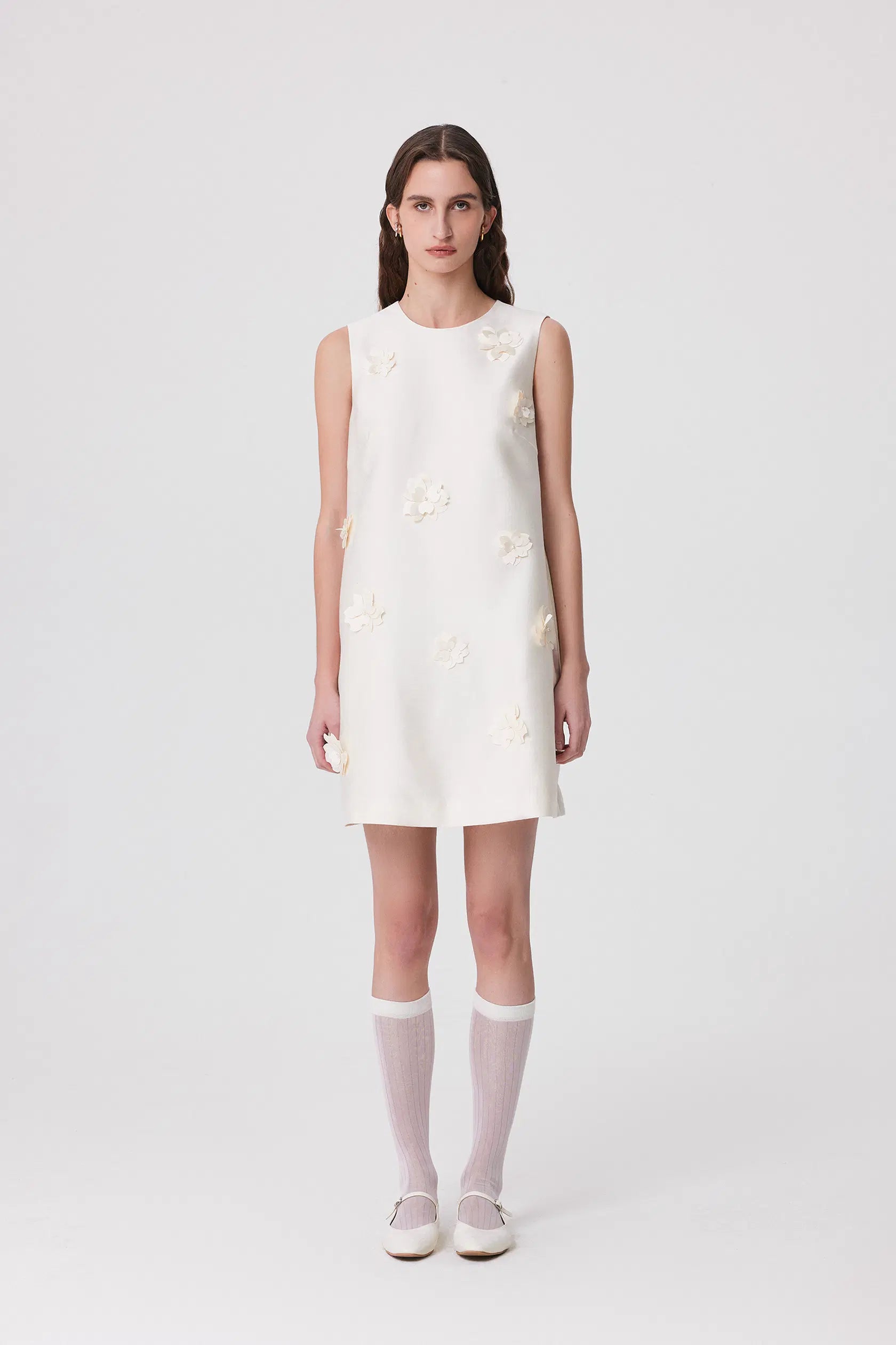 Luminere Floral Embellished Dress Silk Wool Satin
