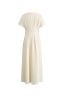 Adeline Cinched Waist White Midi Dress in Cotton