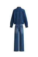 Ensemble assorti veste à poches plaquées rayée bleue délavée Colette et jean en denim chevrons