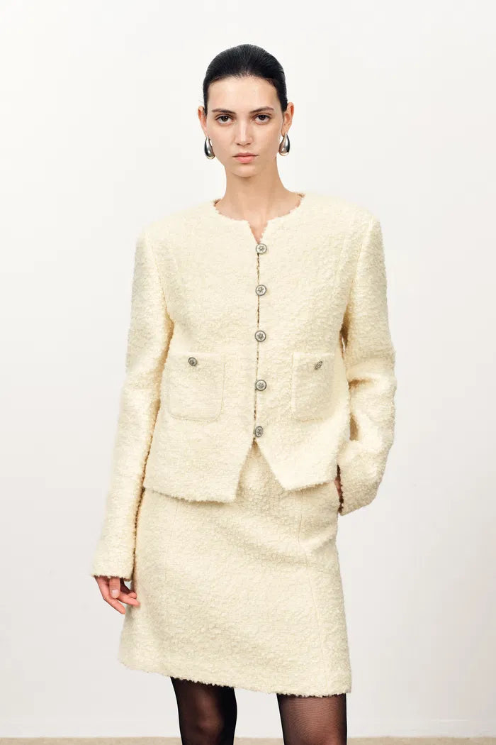 Grasse Textured Boxy Jacket in Boucle Wool Alpaca
