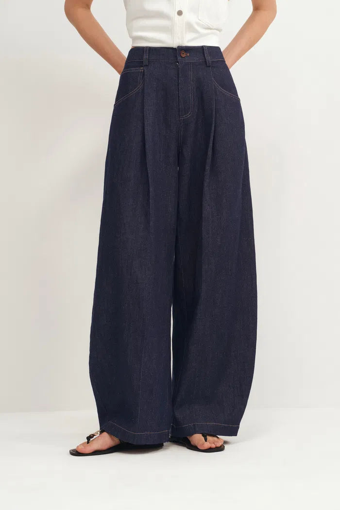 Riley Balloon Leg Jeans in Cotton Linen Denim