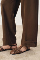 Lydia Buckle Curved Trousers in Cotton Twill