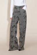 Star Hand Beaded Straight Leg Jeans in Cotton Denim