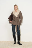 Ruth Herringbone Belted Low Waist Coat in 100% Wool
