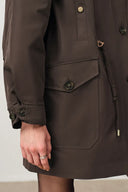 Parka Doris con Forro Acolchado y Cuello de Piel Desmontables en Sarga de Mezcla de Algodón