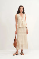 Grazia Sleeveless Ruffled Hem Top and Skirt Set in Linen Blend Knit