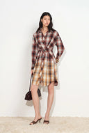 Marcella Plaid Ombré Twist Front Shirt Dress in Cotton