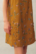 Mary Floral Square Neck Sleeveless Short Strap Dress in Linen Blend