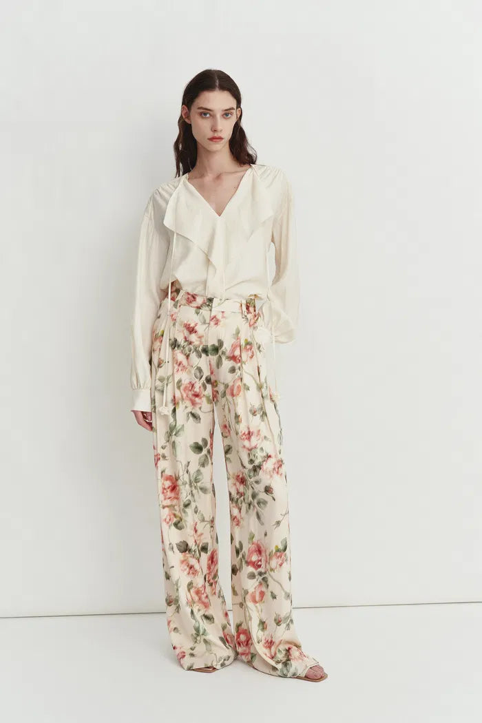 Penny Flora Wide Leg Pants in Mulberry Silk