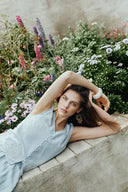 Yori Floral Embroidery V Neck Sleeveless Top in Linen Blend