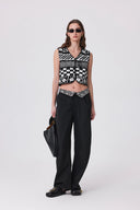 Pantalon Bay Imprimé Jambe Tonneau en Mélange Coton