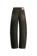 Courtney Contrasting Seams Washed Machete Jeans in Cotton Denim