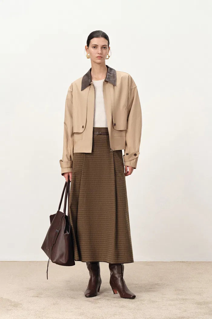 Naomi Leather Belted Plaid Skirt in Cotton Flannel