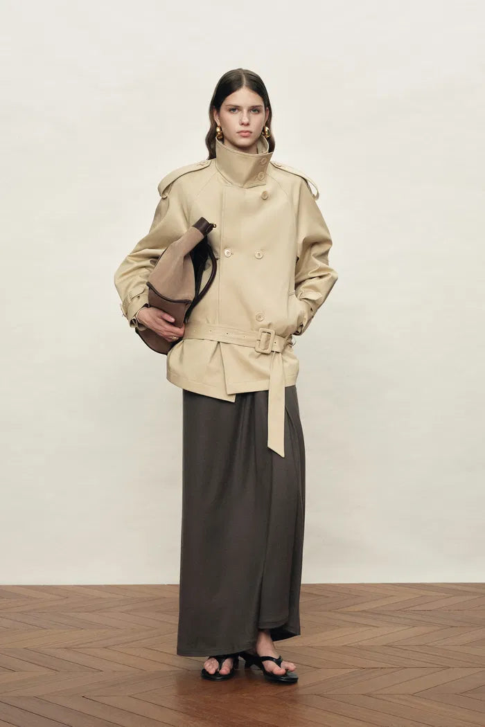 Sienna Convertible Belted Cropped Trench Coat In Lightweight Cotton