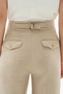 Troy Front Pleated Wide Leg Suit Pants in Dew Retted French Linen