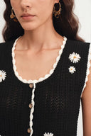 Top de punto con margaritas de crochet Azores en mezcla de algodón y lino