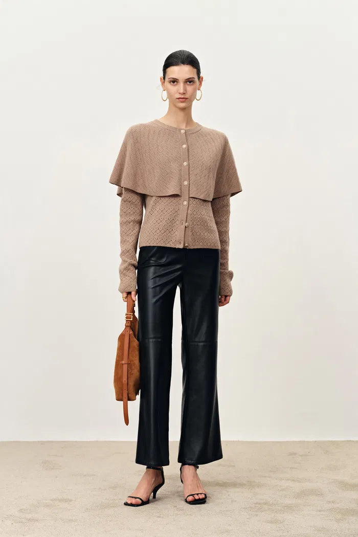 Elen Baroque Buttons Cape Style Cardigan in Wool-Cashmere Blend