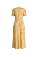 Paula Hand Painted Flora Ruffle Dress in Matte Silk Crepe